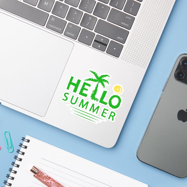 Hallo Sommer Aufkleber (Laptop mit iPhone)