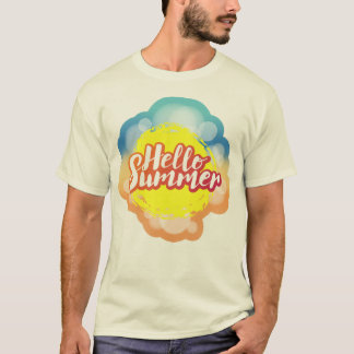 Hallo Sommer Buchstaben über Strand Hintergrund T-Shirt