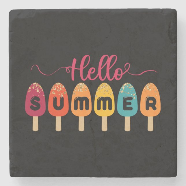 Hallo Sommer | Colorful Popsice Creme Steinuntersetzer (Vorderseite)