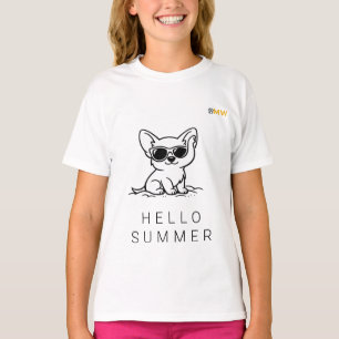 Hallo Sommer Corgi Welpen Sonnenbrille Linienkunst T-Shirt