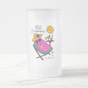 Hallo Sommer Entspannende Wassermelone Mattglas Bierglas