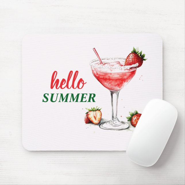 Hallo Sommer | Erdbeer-Cocktail-Mauspad Mousepad (Mit Mouse)