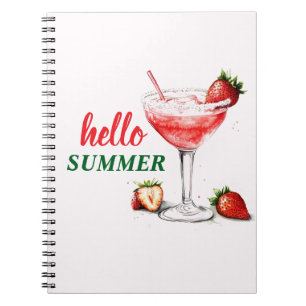 Hallo Sommer Erdbeer-Cocktail Notizbuch Notizblock