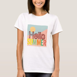 Hallo Sommer farbenfroh weiß trägt niedliche Sonne T-Shirt