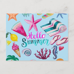 Hallo Sommer farbenfrohe Strand Meer Thema  Postkarte