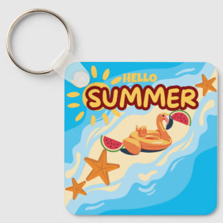 Hallo Sommer Flamingo Strand  Schlüsselanhänger