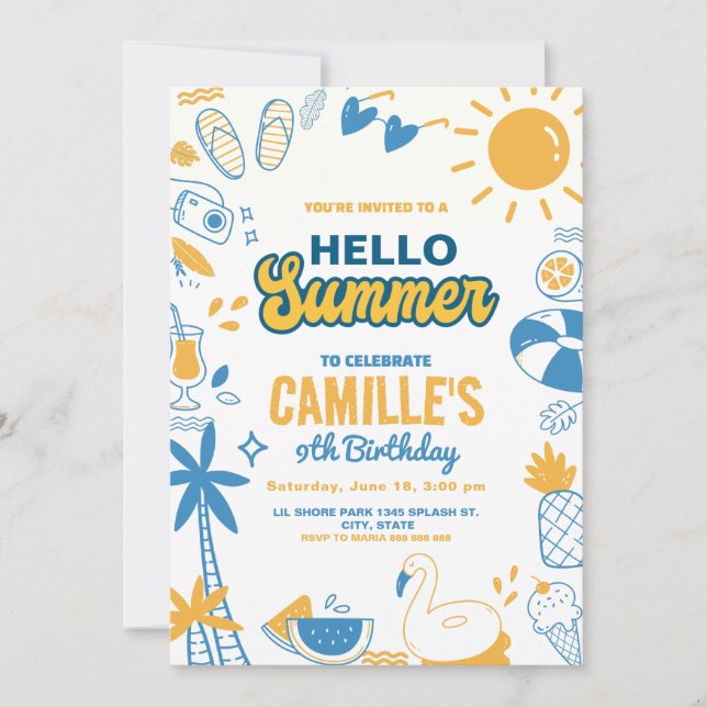 Hallo Sommer Geburtstag Einladung (Vorderseite)