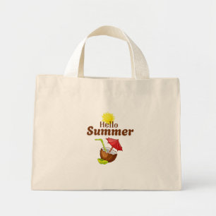 Hallo Sommer Gelbe Sonne Kokosnuss Rotes Sonnensch Mini Stoffbeutel
