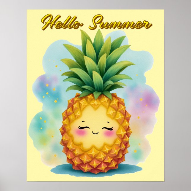 Hallo Sommer Glücklicher Ananas Poster (Vorne)