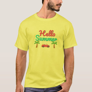 Hallo Sommer Grafik mit Palmen Bäume und ein Konve T-Shirt