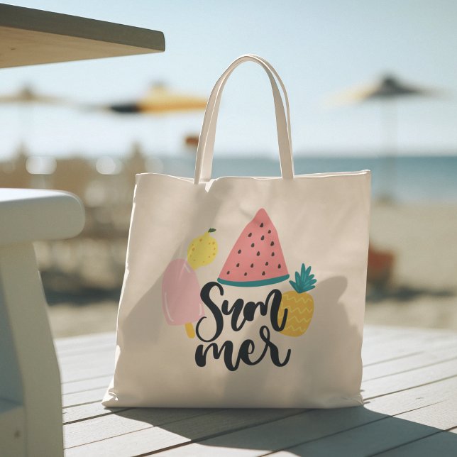 Hallo Sommer mit Flamingo Tropical Tote Tasche (hello summer, beach tote bag, vacation tote bag, school tote bag, colorful typography, gift for her)