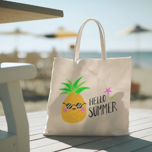 Hallo Sommer mit Typografie Tropical Tote Bag Tragetasche