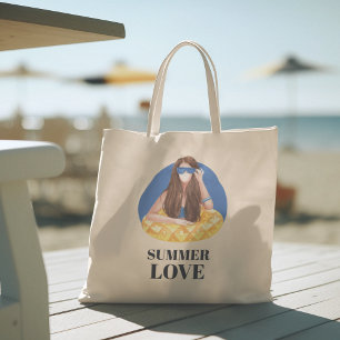 Hallo Sommer mit Typografie Tropischer Tragetasche
