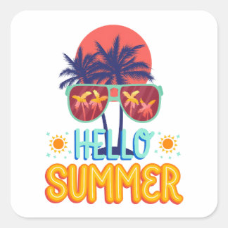 Hallo Sommer Moderne Minimalistische Sonnentyposkr Quadratischer Aufkleber