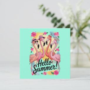 Hallo Sommer Niedlich Flamingo Beach Urlaub Tropic Einladung