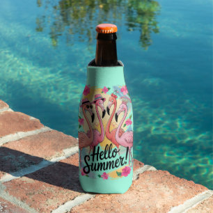 Hallo Sommer Niedlich Flamingo Beach Urlaub Tropic Flaschenkühler