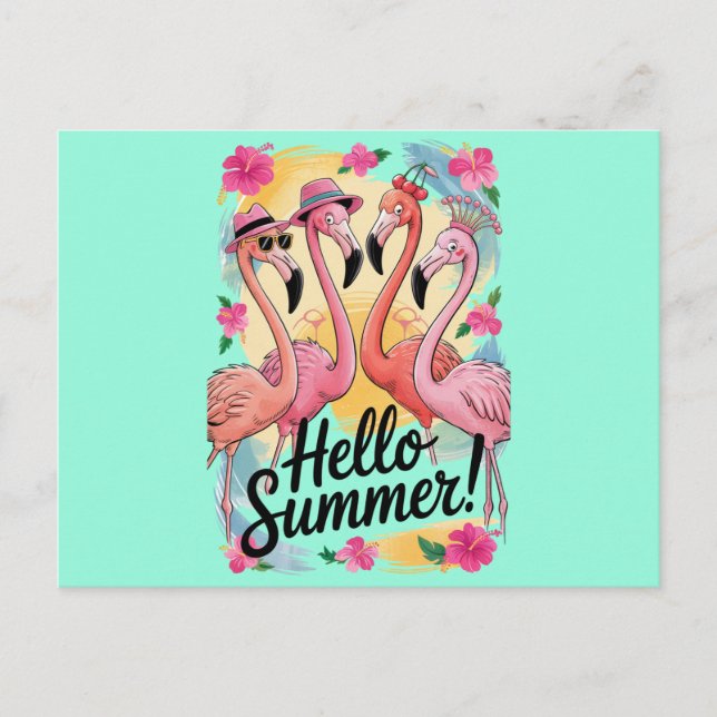 Hallo Sommer Niedlich Flamingo Beach Urlaub Tropic Postkarte (Vorderseite)