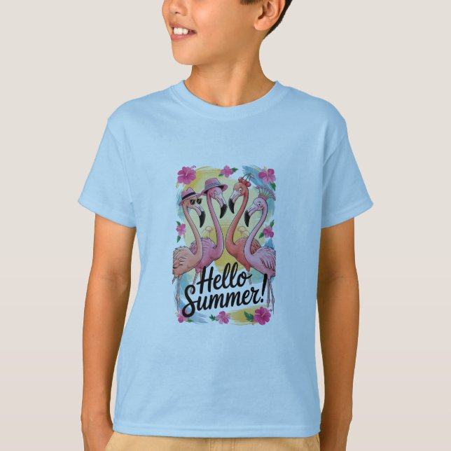 Hallo Sommer Niedlich Flamingo Beach Urlaub Tropic T-Shirt (Vorderseite)