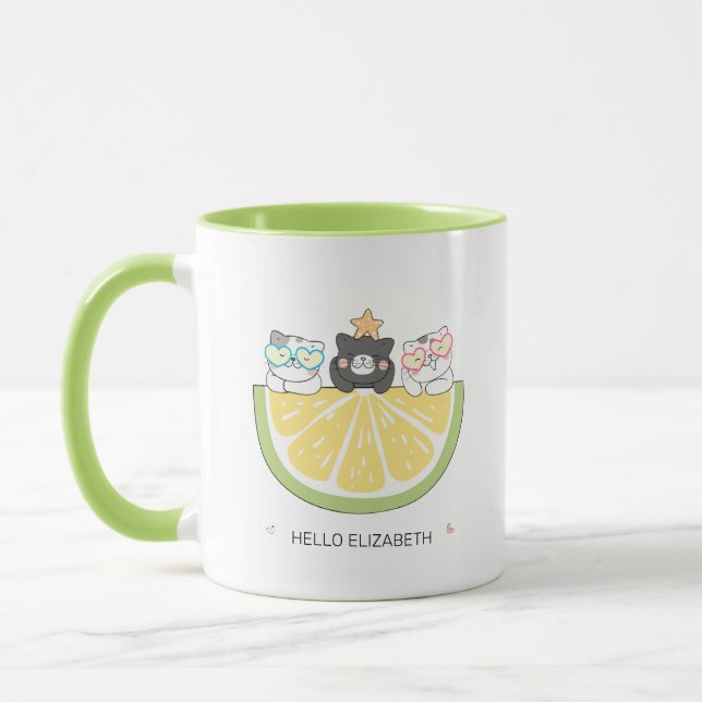 Hallo Sommer - Niedliche Doodle Cats & Lemon Slice Tasse (Links)