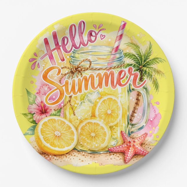 "Hallo Sommer" Papier Pappteller (Vorderseite)