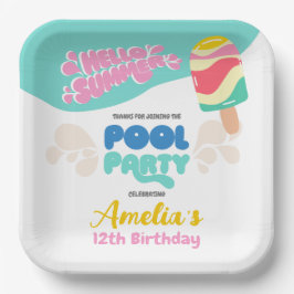 Hallo Sommer! Pool-Party Einladung Pappteller