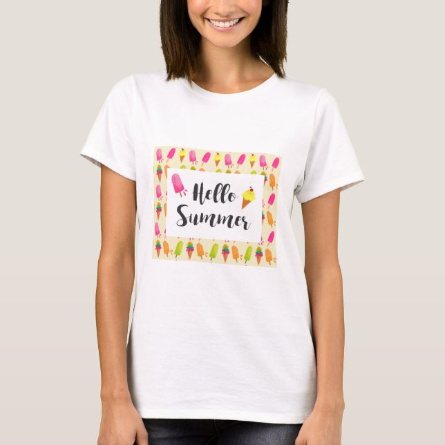 Hallo Sommer Popsicles und Ice Creme T-Shirt (Vorderseite)
