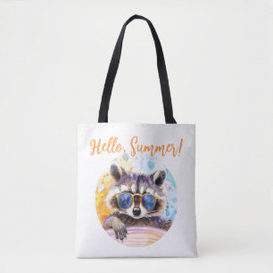 Hallo Sommer Raccoon in Sonnenbrille Wasserfarbe