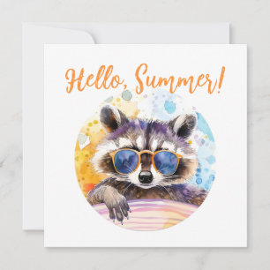Hallo Sommer Raccoon in Sonnenbrille Wasserfarbe Einladung