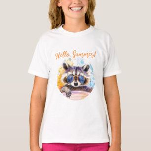 Hallo Sommer Raccoon in Sonnenbrille Wasserfarbe T-Shirt