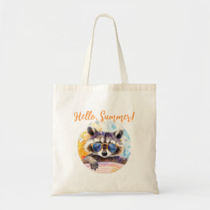 Hallo Sommer Raccoon in Sonnenbrille Wasserfarbe Tragetasche