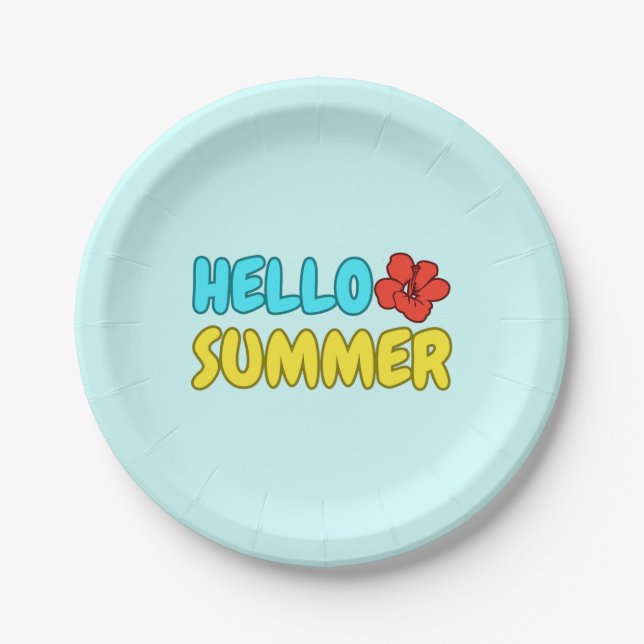 Hallo Sommer Runde Papierplatte Pappteller (Vorderseite)
