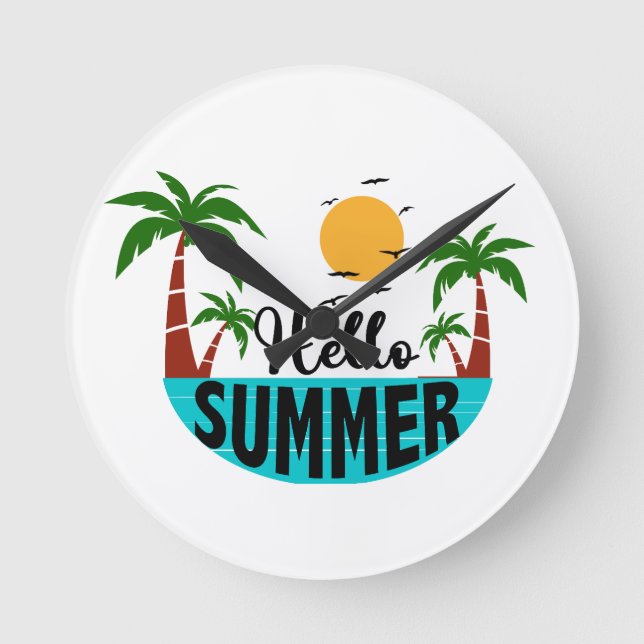 Hallo Sommer Runde Wanduhr (Vorderseite)