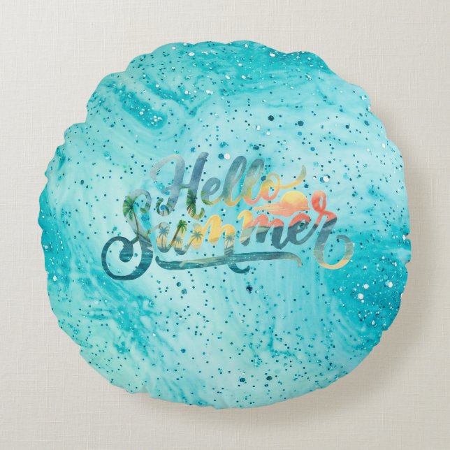Hallo Sommer Rundes Kissen (Vorderseite)