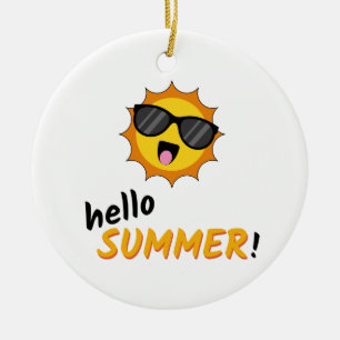 Hallo Sommer Sonne mit Sonnenbrille Keramik Ornament