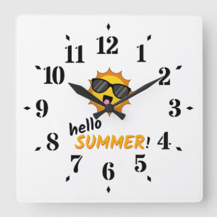 Hallo Sommer Sonne mit Sonnenbrille Quadratische Wanduhr