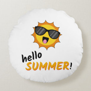 Hallo Sommer Sonne mit Sonnenbrille Rundes Kissen