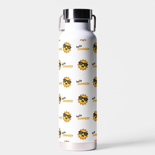 Hallo Sommer Sonne mit Sonnenbrille Trinkflasche (Vorne)
