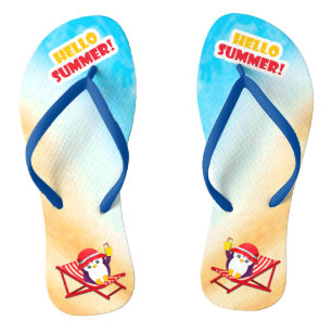 Hallo Sommer Sonnenbaden Penguin Flip Flops