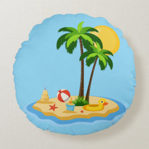 Hallo Sommer Sonnenschein Retro Kreis Vintage Stra Rundes Kissen