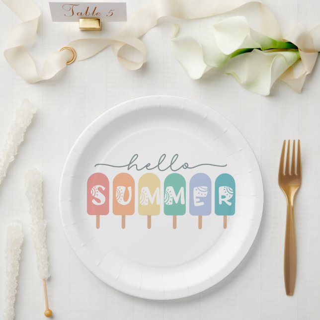 Hallo Sommer - Spaß farbenfroh Popsicle Pappteller (Hochzeit)