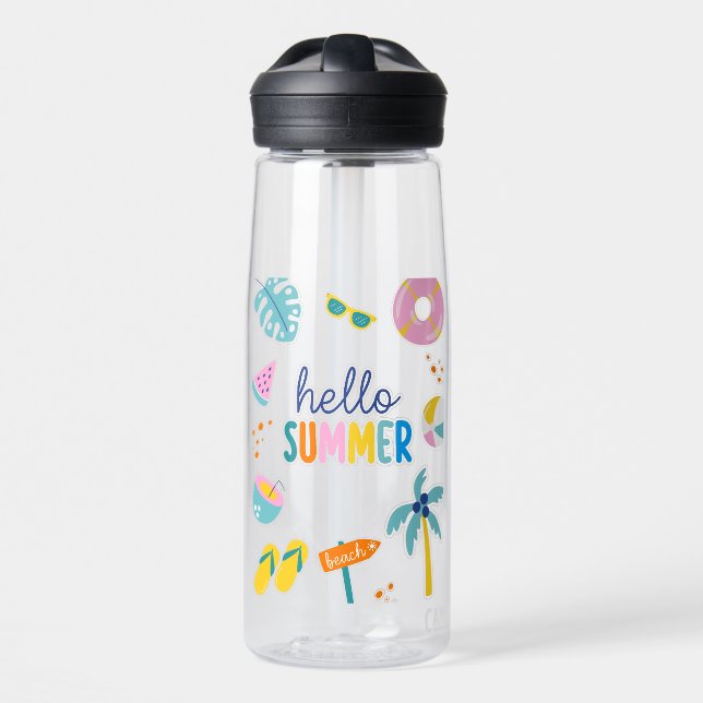 Hallo Sommer Strand Spaß Retro Design Trinkflasche (Vorne)