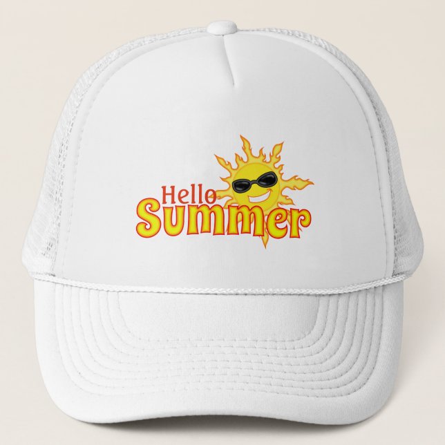 Hallo Sommer Sun Wearing Shades Truckerkappe (Vorderseite)