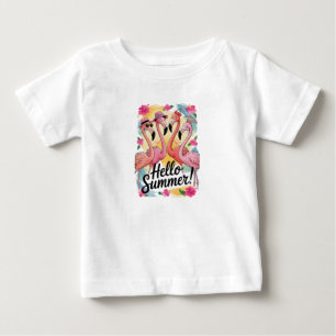 Hallo Sommer Süßer Flamingo Strand Urlaub Tropisch Baby T-shirt