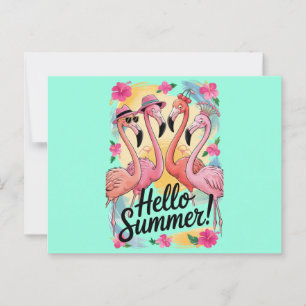Hallo Sommer Süßer Flamingo Strand Urlaub Tropisch Postkarte