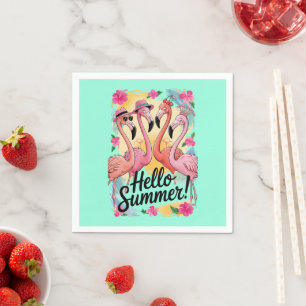 Hallo Sommer Süßer Flamingo Strand Urlaub Tropisch Serviette