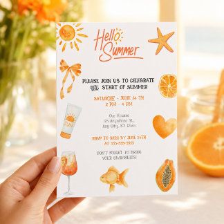 Hallo Sommer Tropische Orange Strandparty Einladung