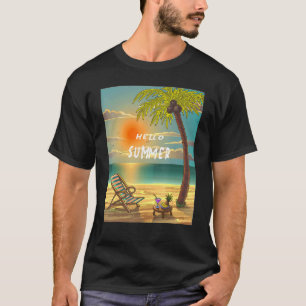 Hallo Sommer Urlaub Strand Palmen Bäume T-Shirt