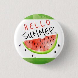 Hallo Sommer Wasserfarbe Watermelon Grün Weiß Button