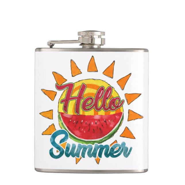 Hallo Sommer | Watercolor Watermelon & Vibranno Flachmann (Vorderseite)