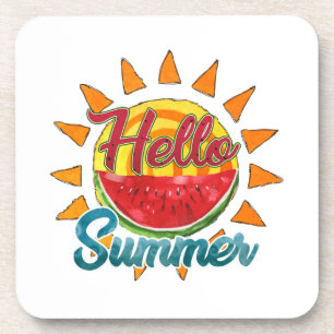 Hallo Sommer Watercolor Watermelon & Vibranno Getränkeuntersetzer